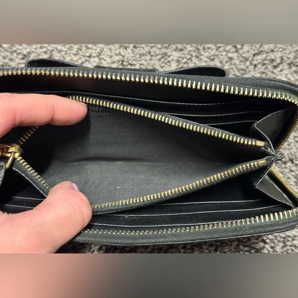 Prada Saffiano leather bow zip around wallet